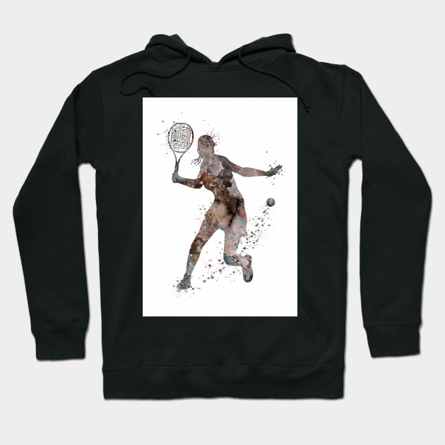 Girl Tennis Player Forehand Shot Watercolor Hoodie by LotusGifts